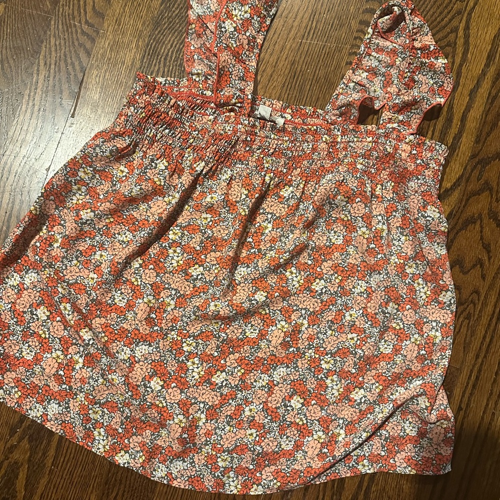 LOFT Orange Smocked breezy floral Tank Top Blouse